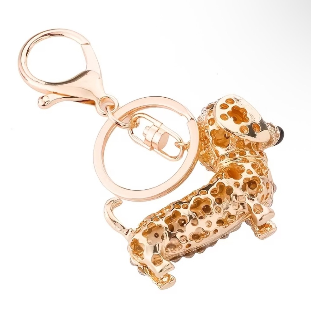 NEW Crystal 3D Rhinestone Cute Dachshund Keychain • Dog Bag Charm - Picture 5 of 6